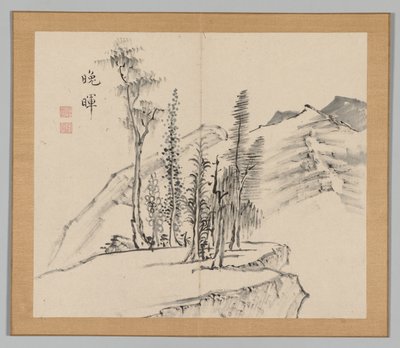 Dubbel album van landschapsstudies naar Ikeno Taiga, Volume 2 blad 21, 18e eeuw door Aoki Shukuya