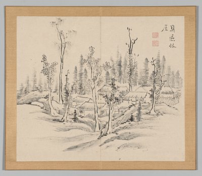 Dubbel album van landschapsstudies naar Ikeno Taiga, Volume 2 blad 23, 18e eeuw door Aoki Shukuya