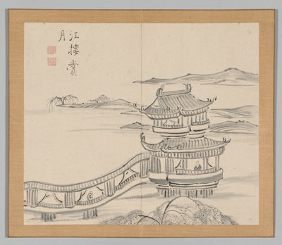 Dubbel album van landschapsstudies naar Ikeno Taiga, Volume 2 blad 25 door Aoki Shukuya