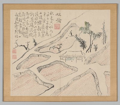 Dubbel album van landschapsstudies naar Ikeno Taiga, Volume 2 blad 35, 18e eeuw door Aoki Shukuya