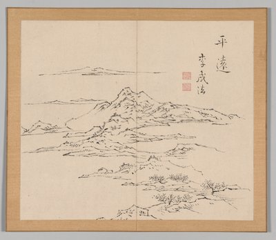 Dubbel album van landschapsstudies na Ikeno Taiga, Volume 2 blad 8, 18e eeuw door Aoki Shukuya