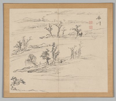 Dubbel album van landschapsstudies na Ikeno Taiga, Volume 2 blad 9, 18e eeuw door Aoki Shukuya