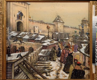 Moskou in de 17e eeuw, boekwinkels op de Christus Verlosserbrug door Apollinari Mikhailovich Vasnetsov