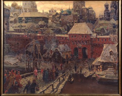 Moskou in de 17e eeuw, de Moskvoretsky-brug en de Waterpoort door Apollinari Mikhailovich Vasnetsov