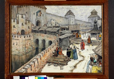 Moskou in de 17e eeuw, boekverkopers op de Christus Verlosserbrug door Apollinari Mikhailovich Vasnetsov