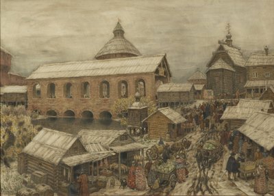 Oud Moskou. Okhotny Ryad Jacht Rij, 1900s-1910s door Apollinari Mikhailovich Vasnetsov