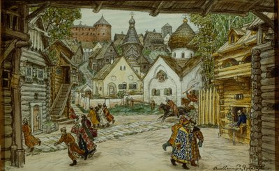 Toneelontwerp voor de opera De Oprichnik De Wachtman door Pyotr Tchaikovsky, 1911 door Apollinari Mikhailovich Vasnetsov