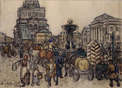 De Fontein op het Sukharevskaya Plein in de 19e eeuw, 1921 door Apollinari Mikhailovich Vasnetsov