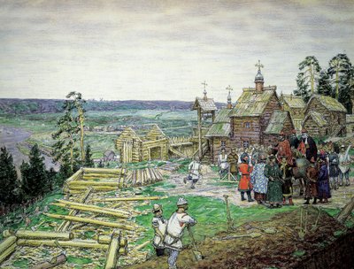 De stichting van het Kremlin van Moskou, 1156, 1917 door Appolinari Mikhaylovich Vasnetsov