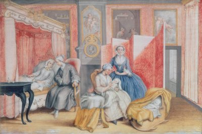 Jozef II (1741-90) aan het bed van zijn vrouw Isabella van Parma na de geboorte van hun dochter Maria Theresa, 1762 door Archduchess of Austria Maria Christine