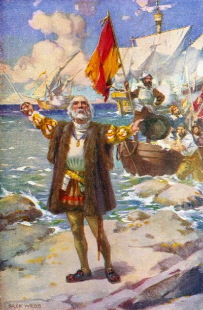 De Landing van Columbus door Archibald Bertram (after) Webb