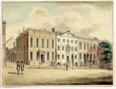 Noordoostelijke hoek van Wall en William Streets, New York City, 1798 door Archibald Robertson