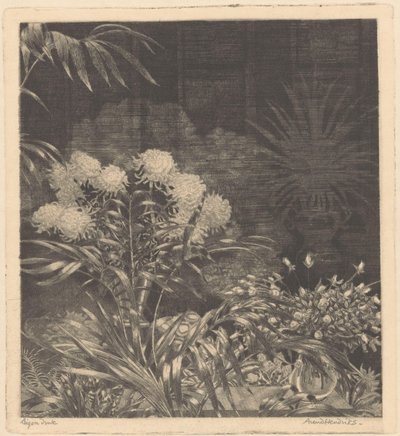 Interieur met bloemen in vazen en planten in potten door Arend Hendriks (signed by artist)
