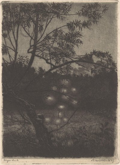 Tuin met lichtgevende boom door Arend Hendriks (signed by artist)