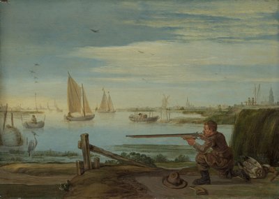 Een Vogeljager aan de Rivieroever door Arent Arentsz