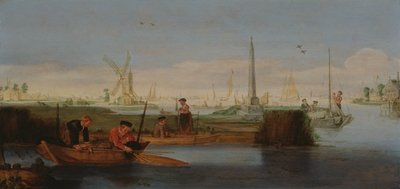 Rivierscène met vissers door Arentsz van der Cabel