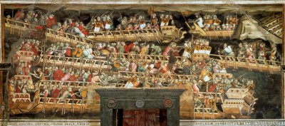 Zeeslag bij Punta Salvatore, strijd tussen het leger van Frederik Barbarossa en de Venetianen door Aretino Luca Spinello or Spinelli