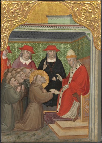 Sint Franciscus voor de paus door Aretino Luca Spinello or Spinelli