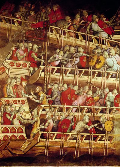 De Geschiedenis van Paus Alexander III (1105-81): De Venetiaanse Vloot Overwint die van Keizer Frederik Barbarossa (ca.1123-90) 1407 door Aretino Luca Spinello or Spinelli