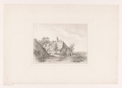 Dorpsrand met vrouw die de was bleekt door Arie Ketting de Koningh (attributed to)