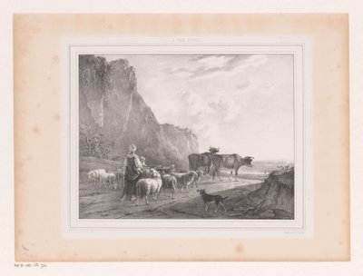 Landschap met kudde en herderin door Arie Ketting de Koningh