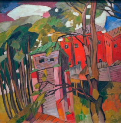 Landschap met rood huis door Aristarch Wassiljewitsch Lentulow