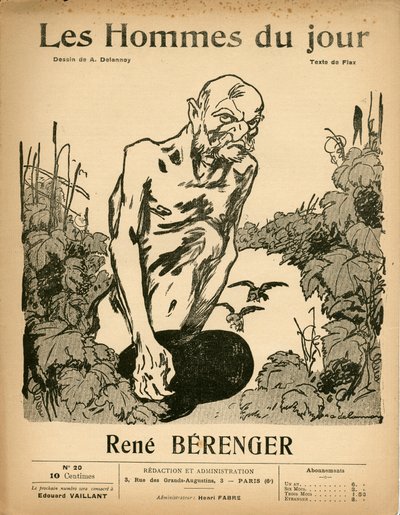 Omslag van Les Hommes du jour, Satirisch in Zwart & Wit, ca. 1909: Censuur - Berenger Rene (1830-1915) - Illustratie door Aristide Delannoy (1874-1911) door Aristide Delannoy