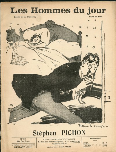 Omslag van "The Men of the Day", circa 1905 - Illustratie door Aristide Delannoy (1874-1911): Slaapkamer - Marianne, Pichon Stephen (1857-1933) door Aristide Delannoy