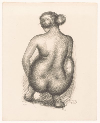 Hurkende naakte vrouw op de rug gezien door Aristide Maillol (signed by artist)