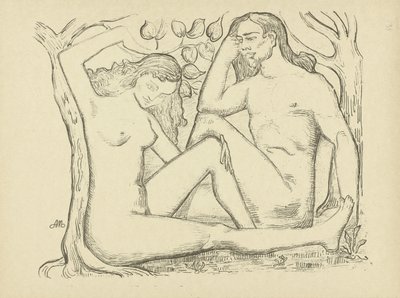 Adam en Eva zittend bij boom door Aristide Maillol