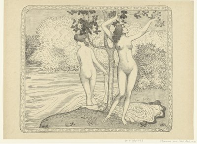 Twee badende vrouwen bij waterkant door Aristide Maillol