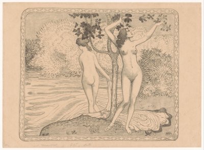 Twee badende vrouwen onder een boom aan de waterkant door Aristide Maillol