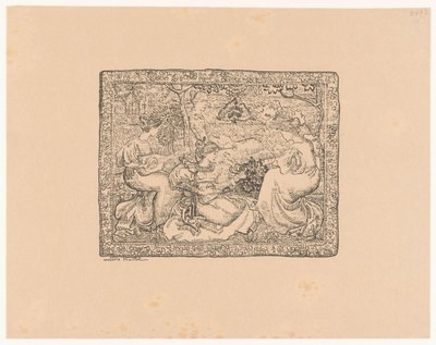 Wandtapijt met vier musicerende vrouwen in landschap door Aristide Maillol