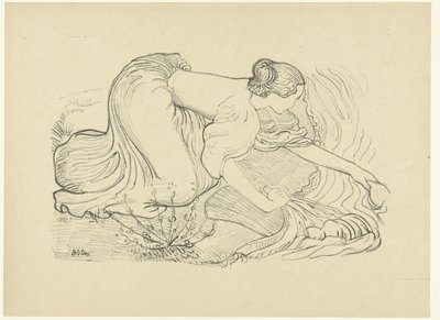Wasvrouw zit op knieën aan waterkant door Aristide Maillol