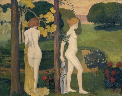 Twee vrouwelijke naakten in een landschap door Aristide Maillol