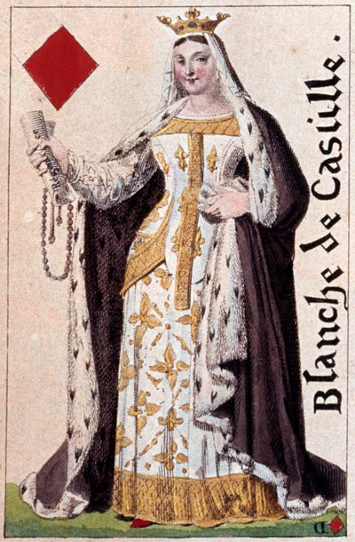 Voorstelling van de Witte Koningin van Castilië (1188-1252). Detail van een speelkaart gemaakt door Gustave Houbigant (1789-1862) door Armand Gustave Houbigant