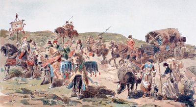 Een Wagen die met Begeleiding reist in de 15e Eeuw, 1886 door Armand Jean Heins