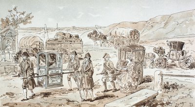 Voorbeelden van 18e-eeuwse vervoermiddelen, 1886 door Armand Jean Heins