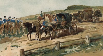 Postiljons, koets en postkoets, Nederland, 19e eeuw door Armand Jean Heins