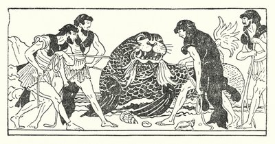 Menelaus en zijn metgezellen proberen de zeegod Proteus te vangen door Armand Joseph Bonamy