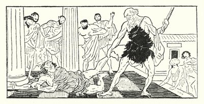 Odysseus sleept Irus uit de hal door Armand Joseph Bonamy