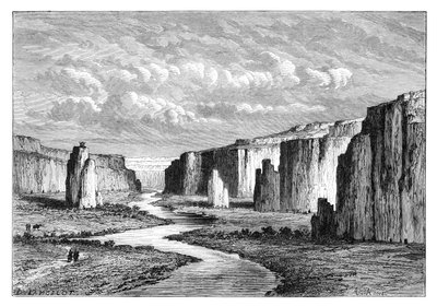 Kliffen in de gele aarde, ten noorden van Tai-Yeun, Shanxi, China, 1895 door Armand Kohl