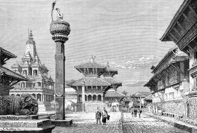 Tempels in Patan, Nepal, 1895 door Armand Kohl