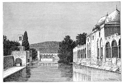 De moskee en Fontein van Abraham, Ofra At Tayyibah, Westelijke Jordaanoever, Israël, 1895 door Armand Kohl