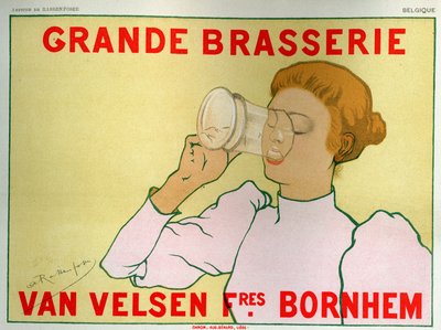 Eten en drinken. Grote Brouwerij Van Velsen, België. Poster door Armand Rassenfosse, België, ca. 1890 (poster) door Armand Rassenfosse