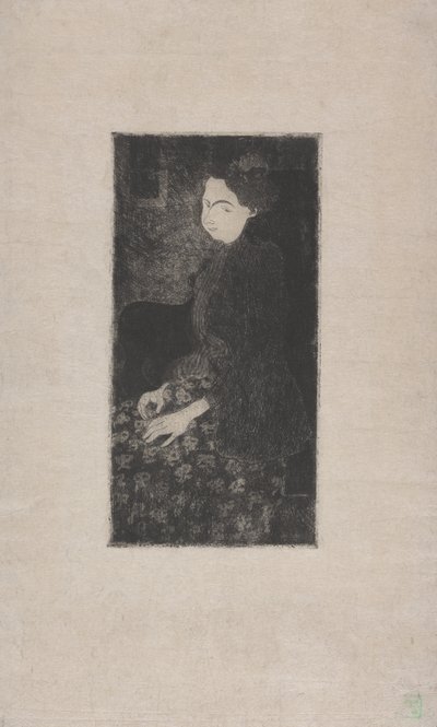 Femme assise avec chapeau a plumes (Zittende vrouw met gevederde hoed) c.1893 door Armand Séguin