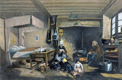 Interieur van een boerenhuis in Royat door Armand Theophile Cassagne