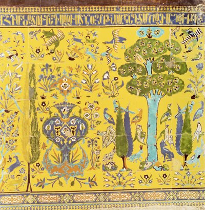 Detail van het onderste gedeelte van tegels van een binnenmuur, kerk voltooid in 1613 door Armenian School