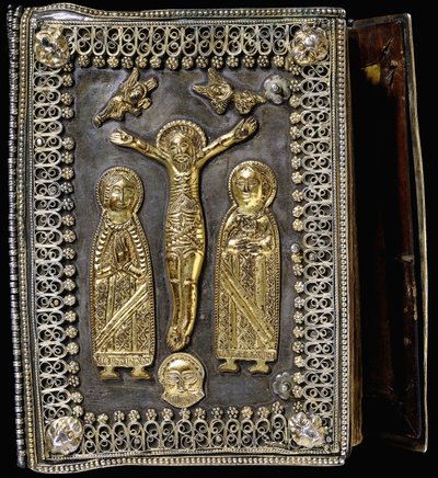 Zilveren Vergulde Band, Voorstellende de Kruisiging van Christus, met de Heilige Moeder van God en Heilige Maria aan Beide Zijden door Armenian School