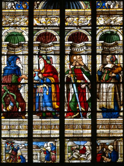 Abraham, Melchisedech, Sint Paulus en de Sibylle van Samos - Glas-in-lood in de kapel van Sint Jacobus, Arnaud de Moles (1470-1520) voltooid in 1513 - Kathedraal Sainte Marie d